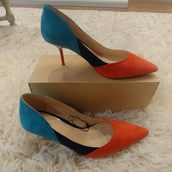 multi colored kitten heels